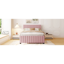 Full Size Velvet Upholstered Platform Bed with Twin Size Trundle, Pink