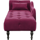 60.6" Velvet Chaise Lounge Buttons Tufted Nailhead Trimmed Solid Wood Legs with 1 Pillow,Burgundy (Left Arm Design as Shown in the Picture)