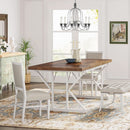 Farmhouse Dining Table For 6, 70.8 Inch Wood Table Two Tone