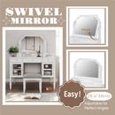 Elegant White Makeup Vanity Desk with Adjustable Mirror and Storage, MDF and Solid Wood Construction, 44.4'