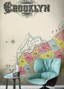 Retro Vintage Map of Brooklyn New York Wall Mural. 1888 Map of NYC Peel and Stick Wallpaper.