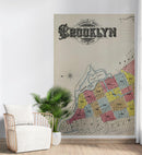 Retro Vintage Map of Brooklyn New York Wall Mural. 1888 Map of NYC Peel and Stick Wallpaper.