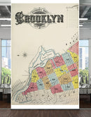 Retro Vintage Map of Brooklyn New York Wall Mural. 1888 Map of NYC Peel and Stick Wallpaper.