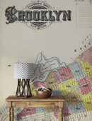 Retro Vintage Map of Brooklyn New York Wall Mural. 1888 Map of NYC Peel and Stick Wallpaper.