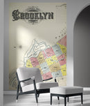 Retro Vintage Map of Brooklyn New York Wall Mural. 1888 Map of NYC Peel and Stick Wallpaper.