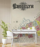 Retro Vintage Map of Brooklyn New York Wall Mural. 1888 Map of NYC Peel and Stick Wallpaper.