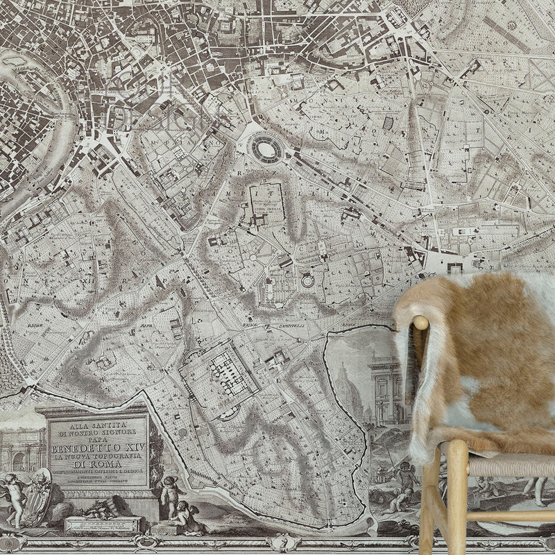 Vintage Old Map of Rome Italy Wall Mural. The Large Plan of Rome Peel and Stick Wallpaper.