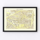 Vintage Map of Brussels, Belgium 1883