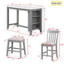 5-piece Counter Height Dining Table Set with Built-in Storage Shelves,Grey(OLD SKU W504S00143)