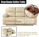 Beige Faux Leather Reclining Sofa Set With Storage Console