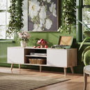 Boho TV Stand 55 To 60 Inch Greige White Sleek Design