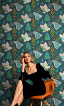 Butterfly Pattern Wall Mural. Retro Green and Gold Color Illustration Design. Bedroom, Nursery, Home Decor.