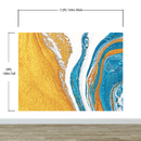 Abstract Bright Color Ink Splotch Pattern Wall Mural. Gold, White and Blue.