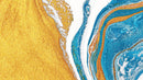 Abstract Bright Color Ink Splotch Pattern Wall Mural. Gold, White and Blue.