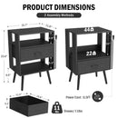 2 Pack Modern Nightstand with Charging Station, Bedside Tables with LED Light and Fabric Drawers
