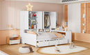 Full Size Wooden Daybed With Three Drawers, and All-in-One Cabinet, Desk and Shelves, White