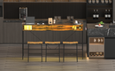 59 inch bar table, dining table, sofa table with power socket and LED light, 3 saddle stools, 4-piece bar table and chairs set for living room, dining room and kitchen