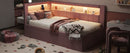 Upholstered Twin Size Platform Bed with USB Ports and LED Belt, With Trundle, Pink