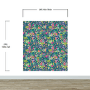 Colorful Flower Garden with Bird House Illustration Wall Mural.