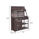 Brown Fir Wood Potting Bench - 5-Drawer Garden Workstation with Slatted Back Panel & Storage Cabinet