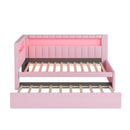 Upholstered Twin Size Platform Bed with USB Ports and LED Belt, With Trundle, Pink