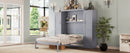 Full Size Murphy Bed, Wooden Full Wall Bed with 2 Wardrobe and Storage Shelf, Multifunctional Foldable Platform Bedframe for Guest-Room, Bedroom, Gray