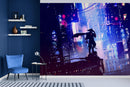 Japanese Samurai in Cyberpunk Futuristic City of Japan Wall Mural.