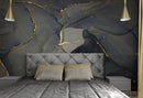 Abstract Black and Gold Agate Marble Stone Pattern Wall Mural. Removable Peel and Stick Wallpaper.