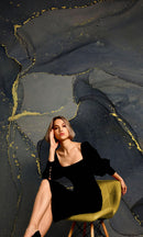 Abstract Black and Gold Agate Marble Stone Pattern Wall Mural. Removable Peel and Stick Wallpaper.