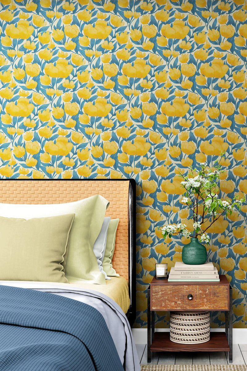 Yellow Floral Flower Background Pattern Wall Mural.