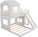 Twin Over Full Bunk Bed With Slide With Guardrails White
