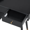 Modern Makeup Vanity Desk with Drawers, Cabinet & Charging Port, Black Engineered Wood, Space-saving Design for Small Places