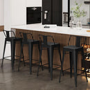 26 Inch Black Industrial Metal Bar Stools Set Of 4 For Indoor Outdoor Weather Resistant Ergonomic Comfort