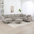 Convertible Sectional Corduroy  Sofa with Storage Ottoman,Cupholders, USB Ports for Living Room Apartment,Gray