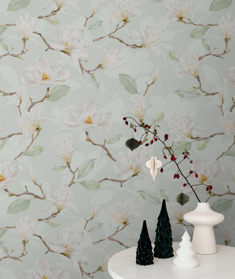 White Magnolia Wall Mural Peel and Stick Wallpaper.