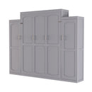Queen Size Murphy Bed, Wooden Queen Wall Bed with 2 Wardrobe and Storage Shelf, Multifunctional Foldable Platform Bedframe for Guest-Room, Bedroom, Gray