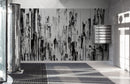 Black and Gray Urban City Wall Mural. Cyber Punk Cityscape. Minimalist Abstract Building Architect Wallpaper.