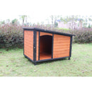 46"Dog House Outdoor & Indoor Wooden Dog Kennel for Winter with Raised Feet Weatherproof for Large Dogs(Gold red and black)PVC waterproof roof(L)
