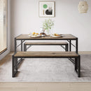 Dining Table Set For 4 With 2 Benches Gray Finish Modern