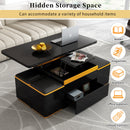 [Video Provided] U-Can Lift-Top Coffee Table with 4 Storage Stools, Modern Space Saving Center Table with Foldable Top, Multi-Functional Adjustable Coffee Table for Living Room