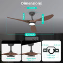 52 Inch Black Ceiling Fan With Lights And Remote Control