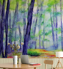 Watercolor Forest Wallpaper. Colorful Forest Peel and Stick Wall Mural.