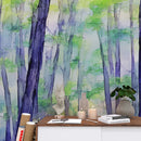 Watercolor Forest Wallpaper. Colorful Forest Peel and Stick Wall Mural.