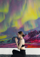 Aurora Borealis Wallpaper, Peel and Stick Wall Mural. Northern Lights Art Painting. Colorful Wallpaper.