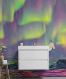 Aurora Borealis Wallpaper, Peel and Stick Wall Mural. Northern Lights Art Painting. Colorful Wallpaper.
