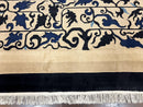 Antique Chinese Peking Rug 10x14, Beige Black, Handmade Wool Art Deco Carpet
