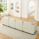 Comfy Cloud Couch Sectional  4 Seat Sofa with 2 Ottoman, Chenille Sofa Sleeper Deep Seat Sofa with Throw Pillows for Living Room(Beige White)