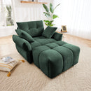 Ergonomic Single Seater Sofa with Ottoman, High-Resilience Support Cushions, Modern Lounge Chair, Green Chenille