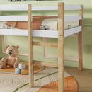 Solid Wooden, Rubber Wooden Twin Loft Bed with Ladder, Bed Platform of Strengthened Slats,Natural-white