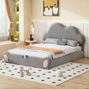 Queen size Cloud-shaped Headboard Upholstered Platform Bed with Rounded Footboard and Pocket, Gray